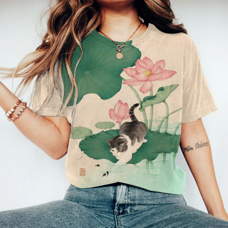 Women's T-shirt Crew Neck Short Sleeves Loose Fit 3D Print