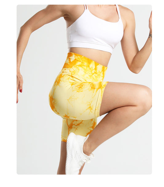 Tie-dye Seamless Fitness Yoga Shorts With A High Waist