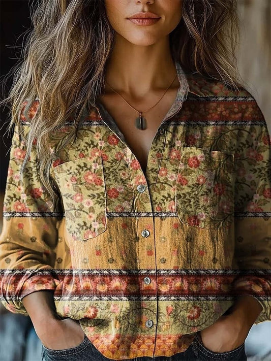 Women's Fashionable Retro Printed Floral Shirt
