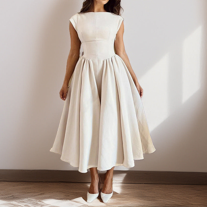 Backless Crew-neck Sleeveless Tank Dress Womens Midi Dress
