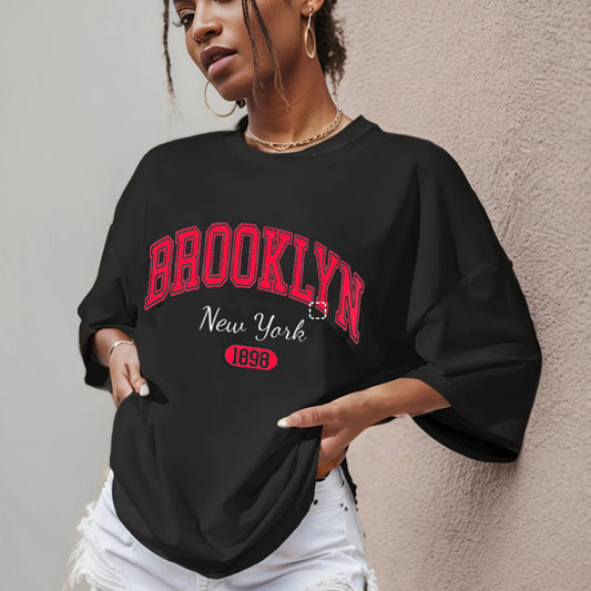 Printet T-shirt til kvinder med sænkede skuldre, sommer, mode, afslappet, kvindetop, "Idle Style"
