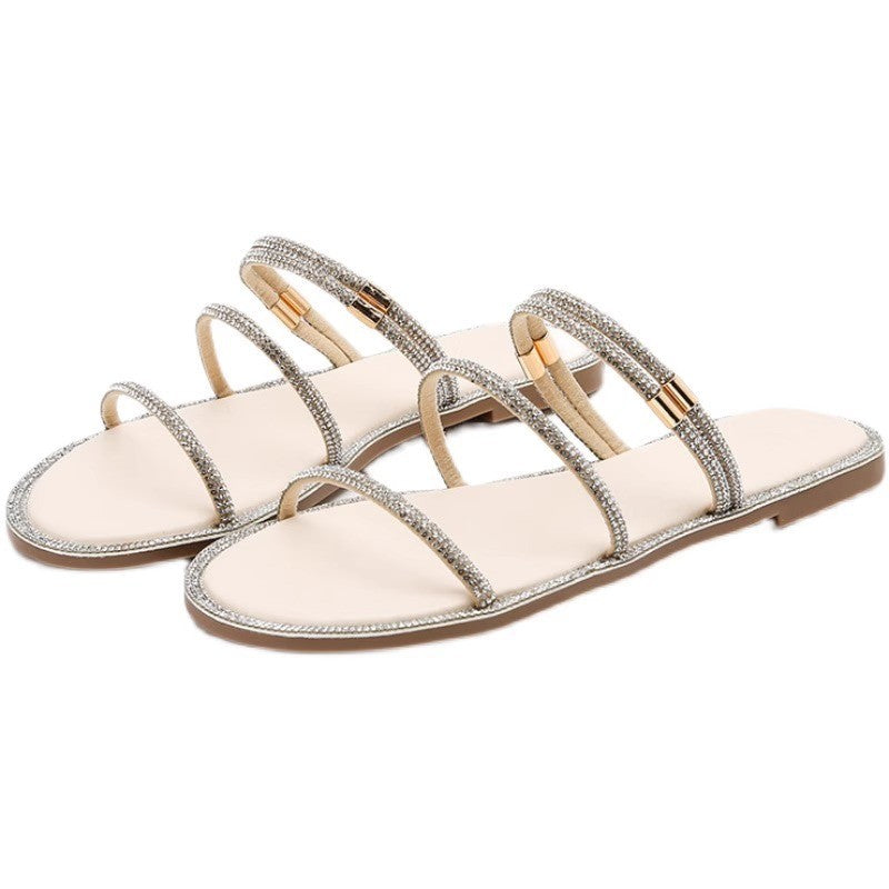 Of Shoes Uses Casual Fashion Outerwear Flat Bottom Rhinestone Sandals