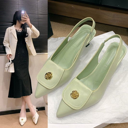 Classic Style Camellia Pointed Toe Toe Cap Plus Size High Heel Sandals