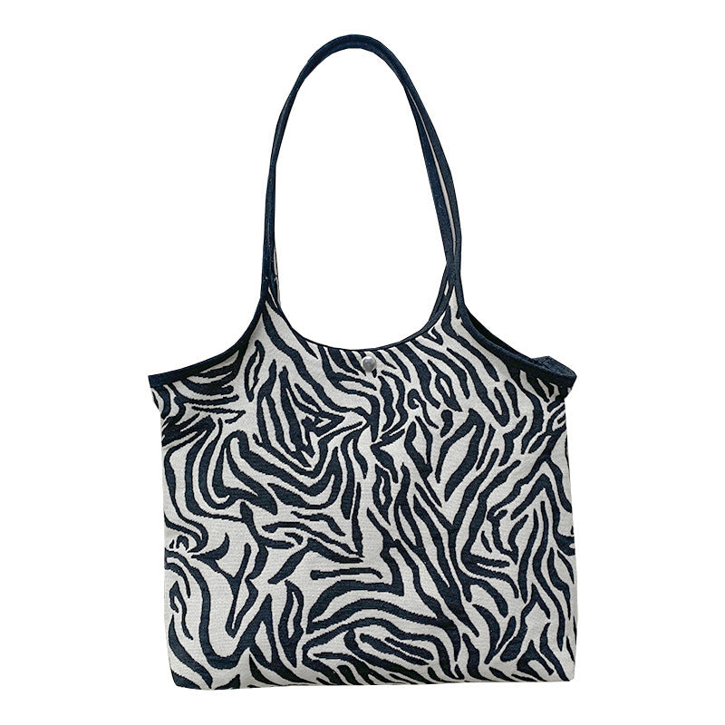 Women's Fashion Large Capacity Undershirt Zebra Print Canvas Bag