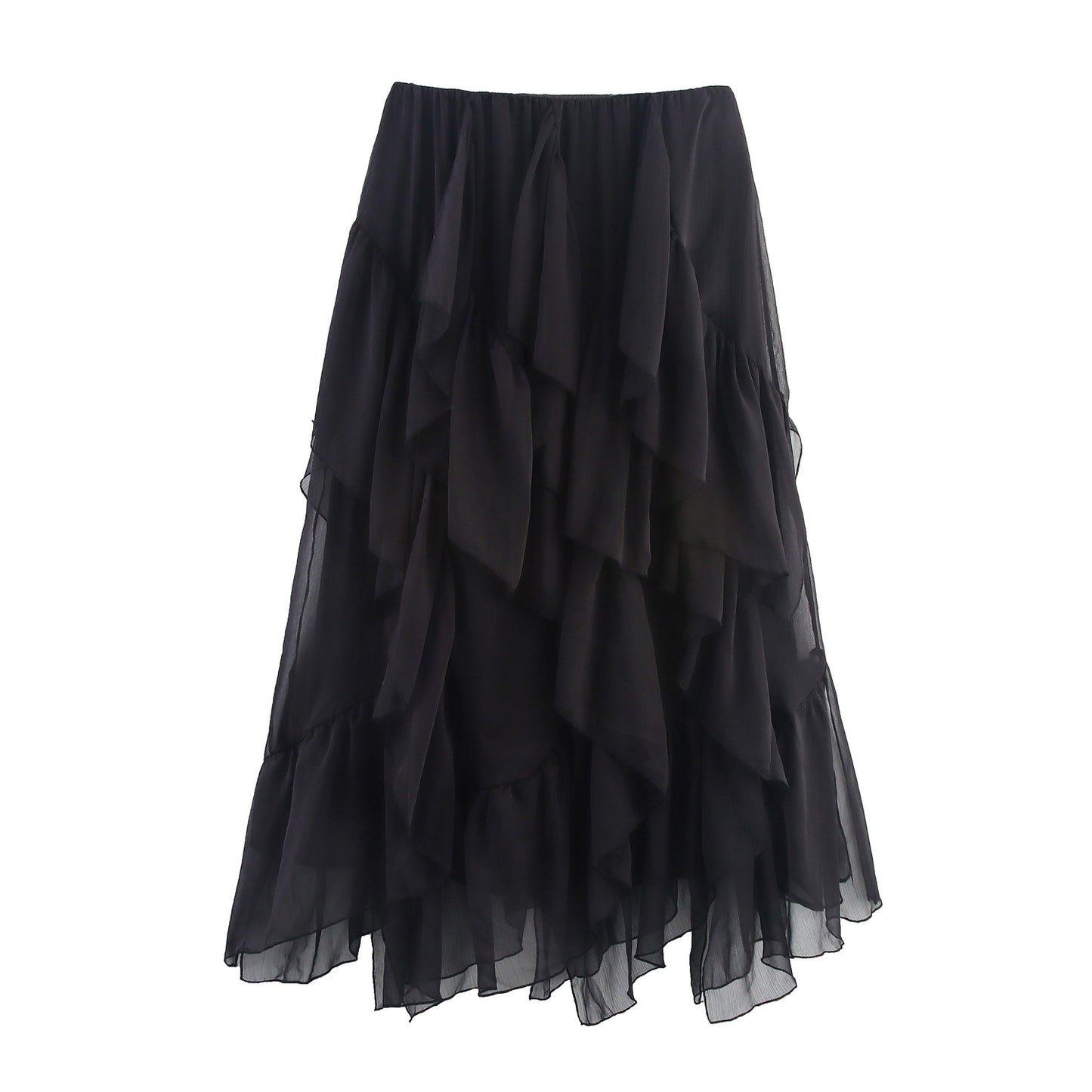 European And American-style Summer Womens Mid-length Ruffled Hem Skirt