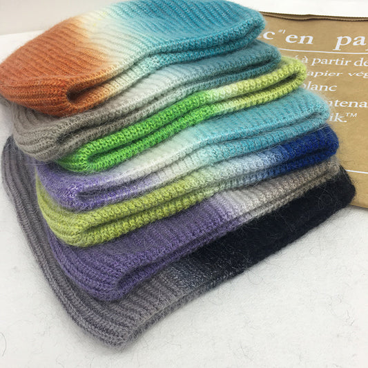 Tie Dyed Rabbit Hair Knitted Wool Hat Female