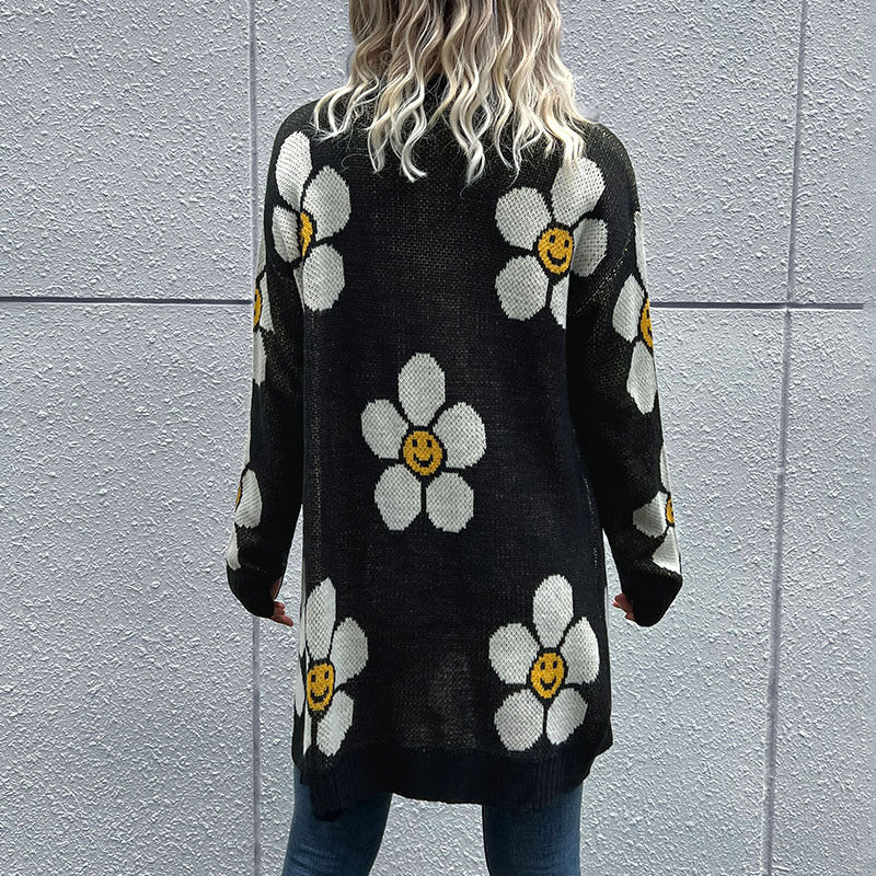 Mode Dame Blomst Langærmet Cardigan