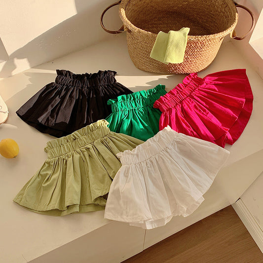 Bud Shaped Waist Cotton Women's Shorts Multi-color Woven