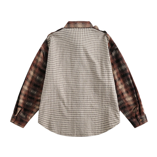 European And American Style Stitching Edging Design Sense Niche Loose Lapel Long Sleeves Shirt