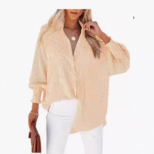 Striped Long Sleeve Loose Casual Blouse Beach Sun Protection Shirt