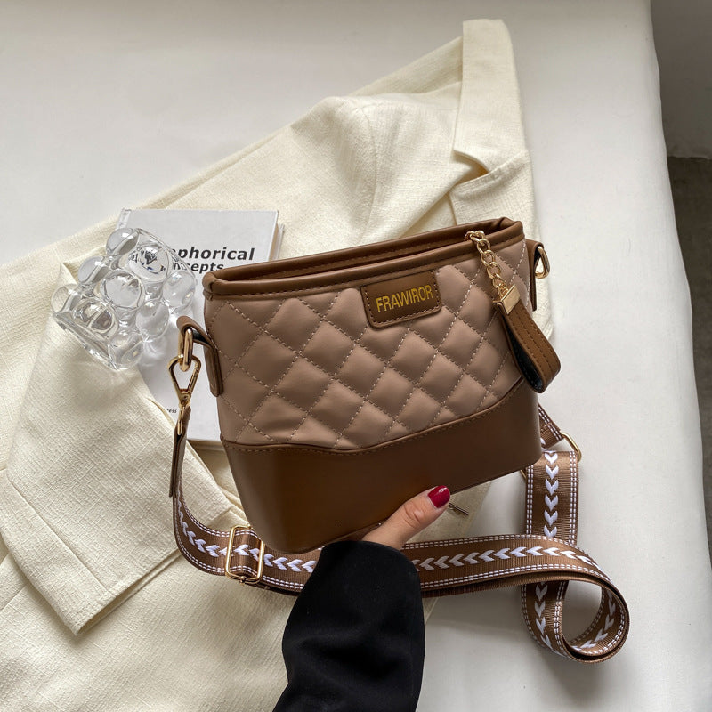 Fashion Rhombus Contrast Color Wide Shoulder Strap Crossbody Bag