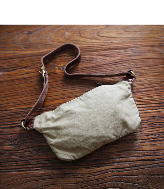 Vintage Washed Canvas And Leather Contrast Color Bike Bag