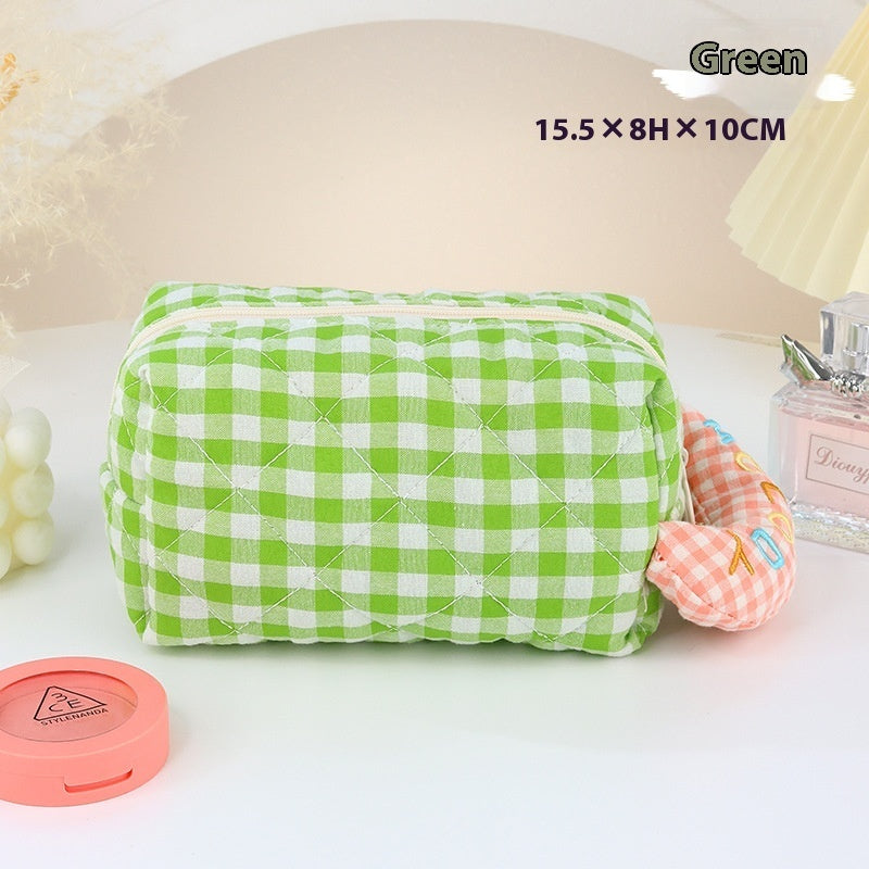 Plaid Cosmetic Bag Large Capacity Good-looking Ins Cute Portable Storage Bag
