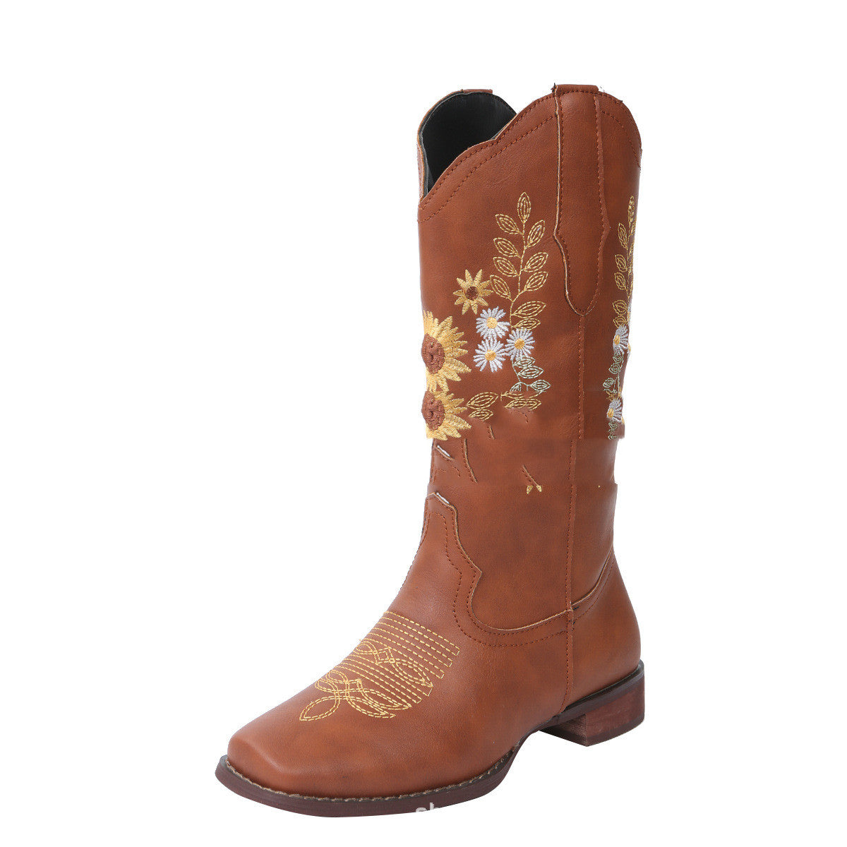 Boots Flat-bottomed Large Size Embroidery Sunflower