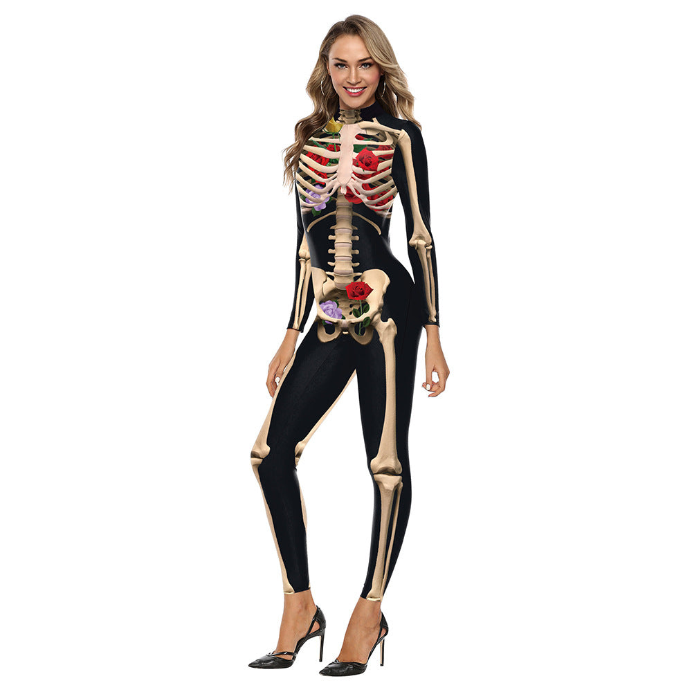 Human Skeleton Stage Performance Clothing Tight Elastic Jumpsuit 3D