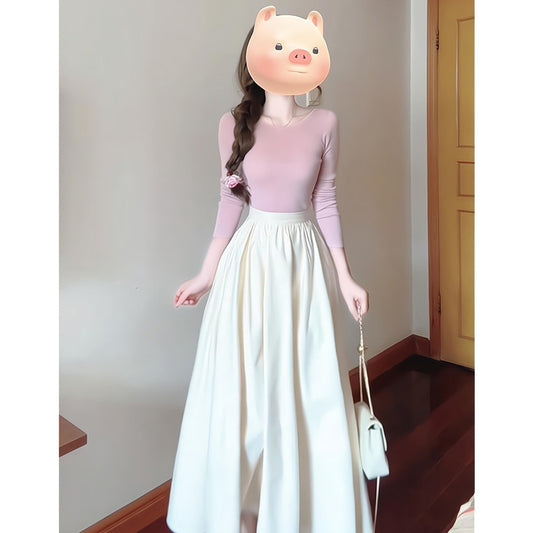 Women's Slim Fit Long Sleeve Top High Waist Skirt Set