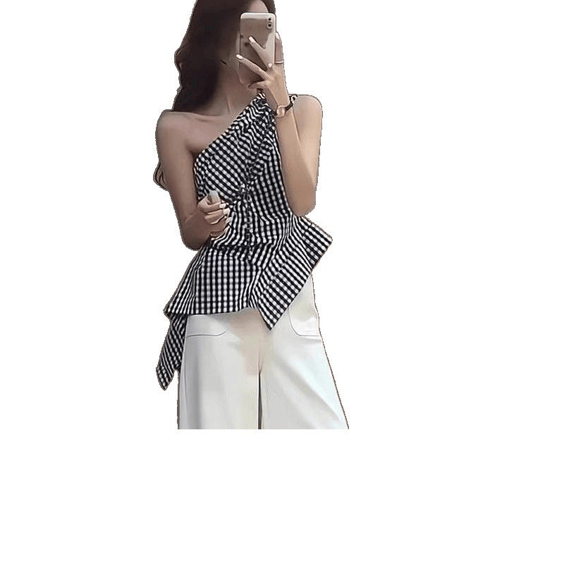 French Retro Plaid Shoulder Vest For Women
