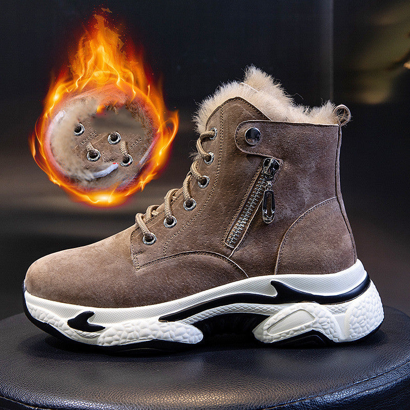 Winter Mid Tube Thick Soled Leather Ankle Boots