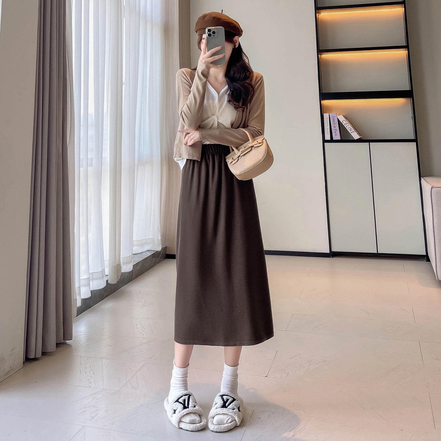 High-waisted Knitted Midi Bodycon Skirt