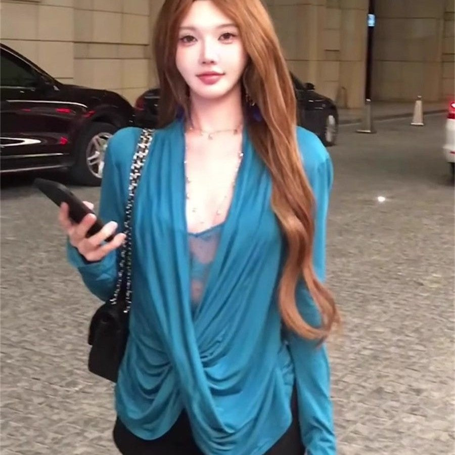 White Faux Two-piece Lace Boat-neck Long-sleeve Top