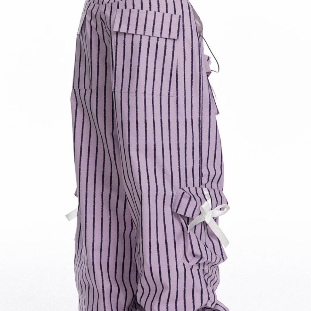 3D Star Striped Bow Work Pants