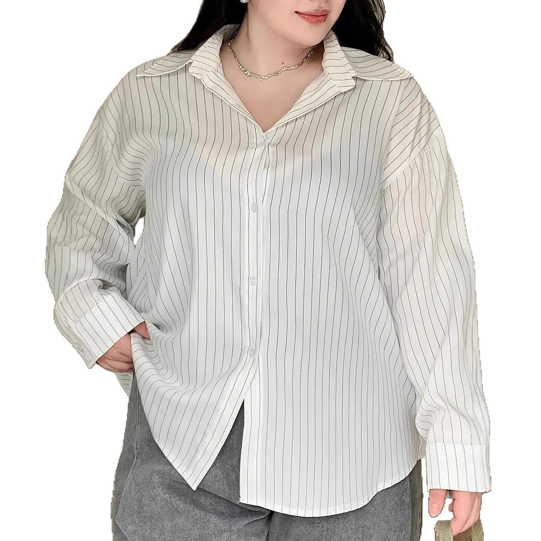 Vertical Stripe Long Sleeve Loose Oversized Shirt