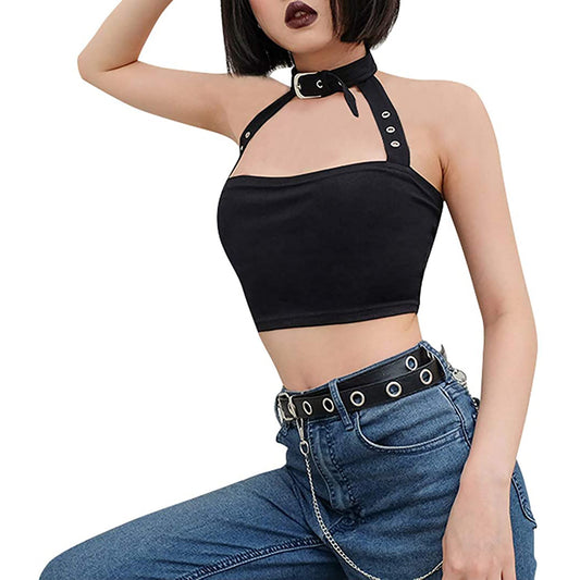 Cool Hanging Neck Exposed Collarbone Leaky Shoulder Small Vest