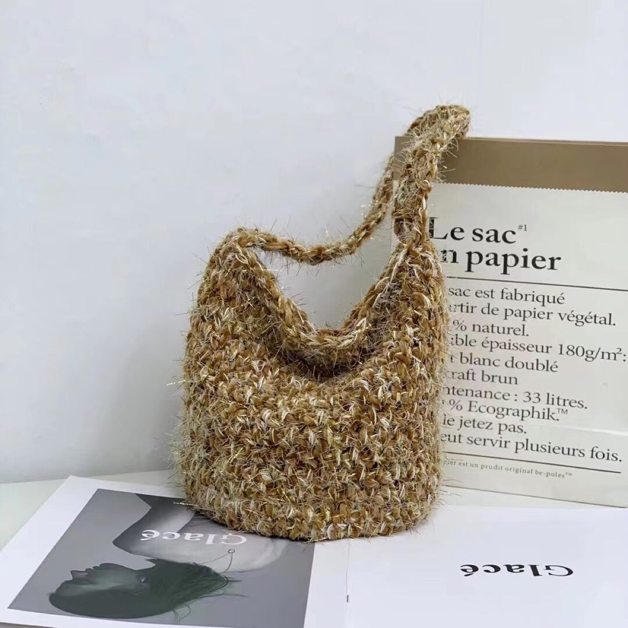Niche Design Woven Plush Gold Thread Handbag