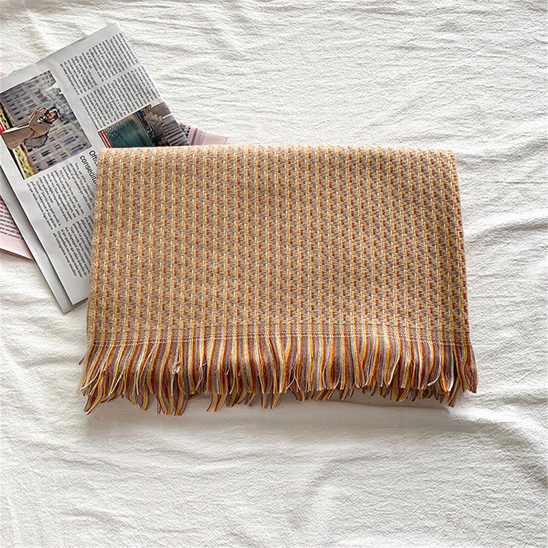 European And American Cashmere Warm Tassel Shawl Thickened Scarf