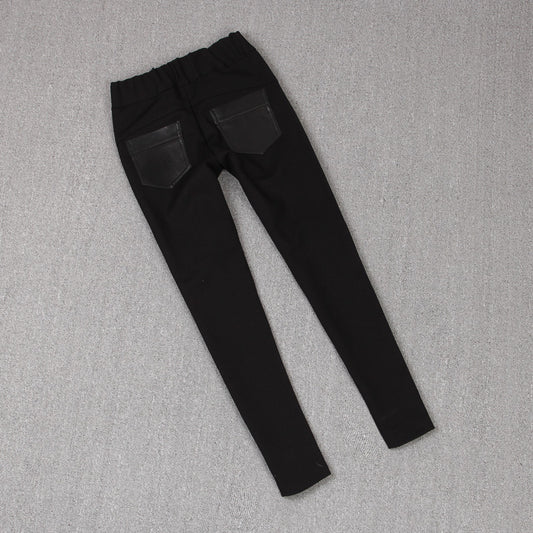 Stitching Stretch Pencil Women's Leather Pants