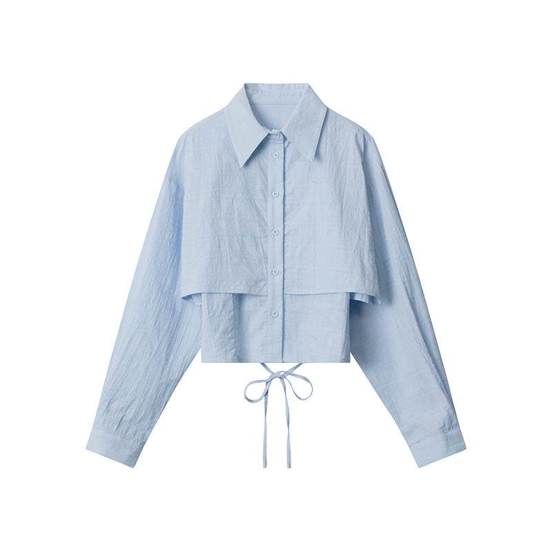 Europæiske og amerikanske falske todelte skjorter løs preppy stil elegant skjorte til kvinder