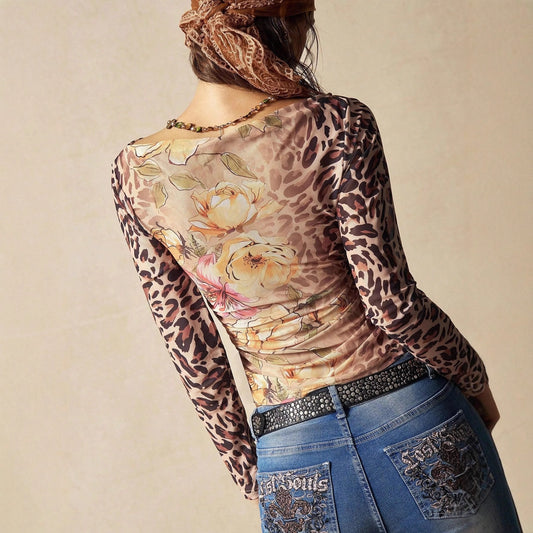 New One-shoulder Fashion Floral Layering Top