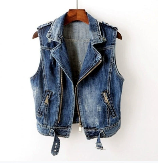 Slim And Versatile Women's Short Denim Vest