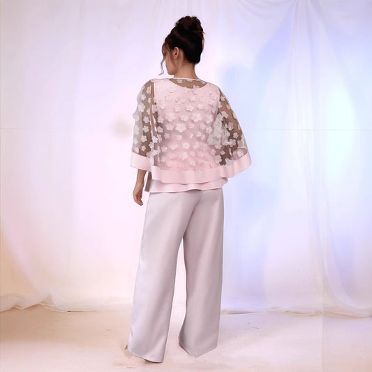 Net Yarn Flowers Long Sleeve Two-piece Set