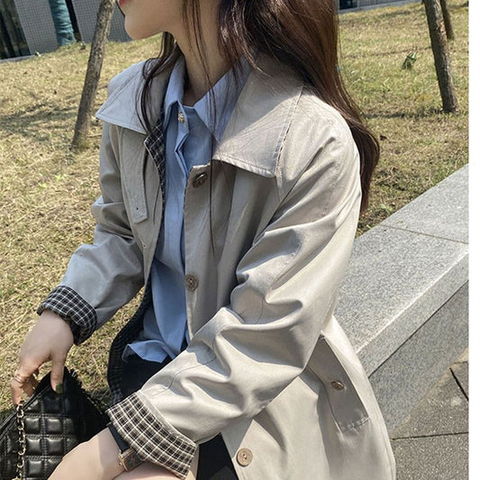 Plaid Patchwork Loose And Versatile Drape Coat