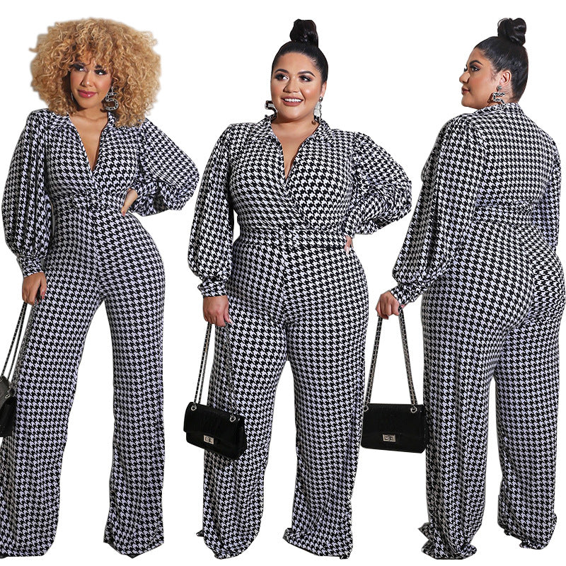 Jumpsuit med print og pufærmer til kvinder