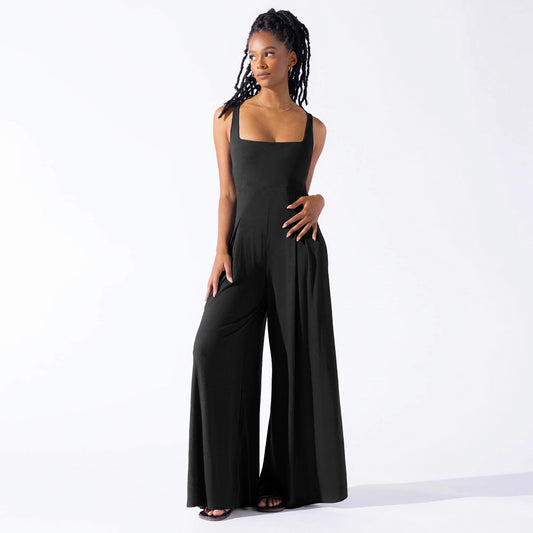Fashion Casual Knitted Sling Wide-leg Jumpsuit