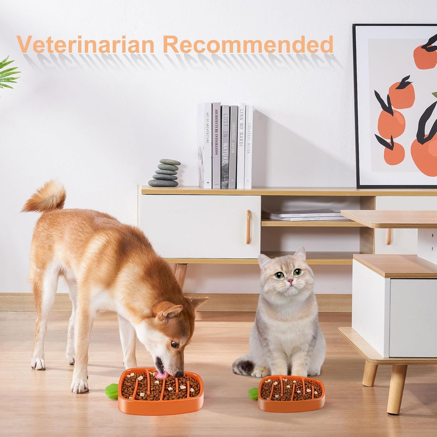 Hundefoderskål til langsom spisning, hundeskål til små og mellemstore hunde, hundeskåle med gulerodsdesign, skridsikre hundeskåle til langsom spisning, foderskål til kæledyr til tør og våd mad