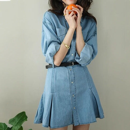 Womens Chic Denim Shirt Dress