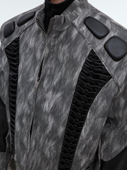 Short Design Padded Shoulder Leather Coat