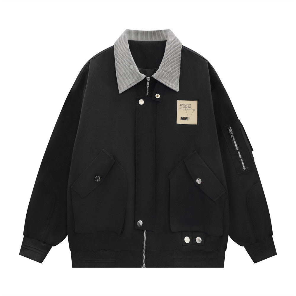 Street Multi-pocket Bomber Jacket Men's Contrast Color