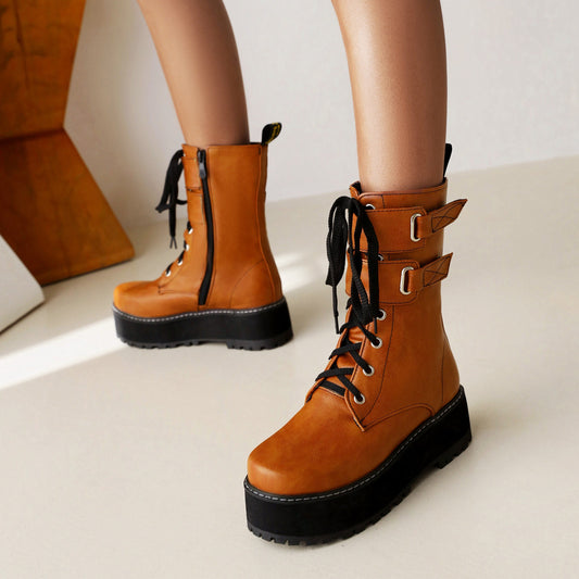 New Women's Fashion Thick Sole Plus Size Side Zipper Boots