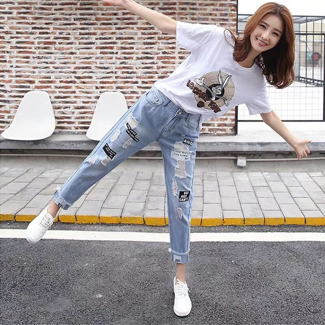 High-rise straight-leg cropped ripped jeans