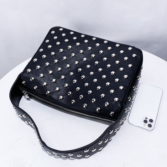 Stylish Edgy Niche Underarm Shoulder Bag With Rivet Detailing