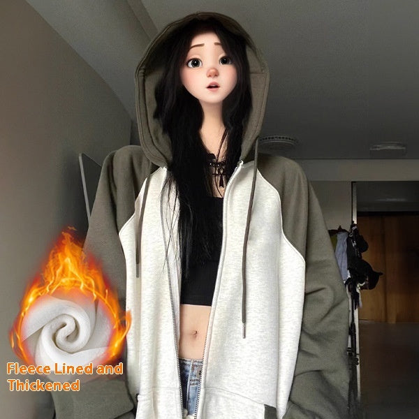 Women's Sweater Fleece Zipper Cardigan Hooded Coat