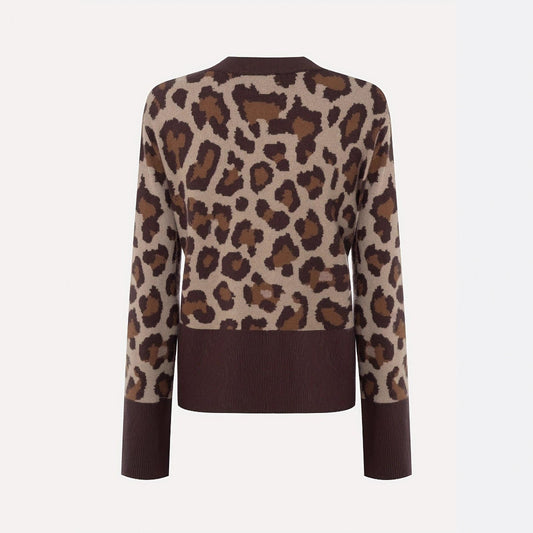 Women's Leopard-Print Colorblock Knitted Cardigan Sweater Top