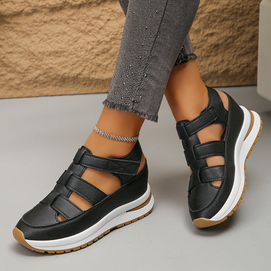 Wedge Sandals Closed Toe Hollow Breathable Thick Bottom Velcro Women