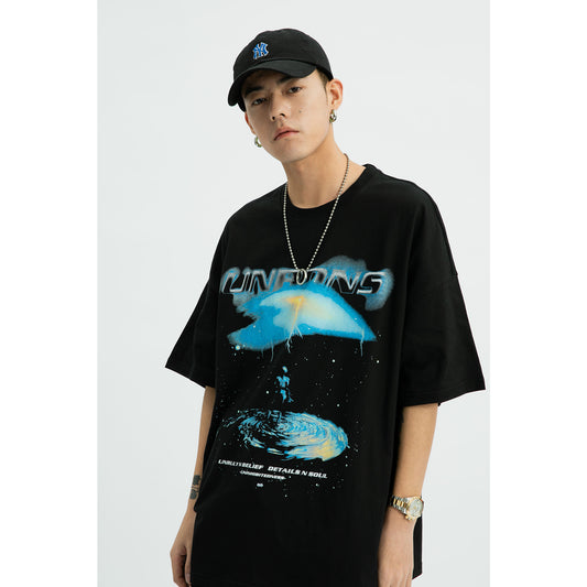 American Street Fashion Brand Distressed Short-sleeved T-shirt