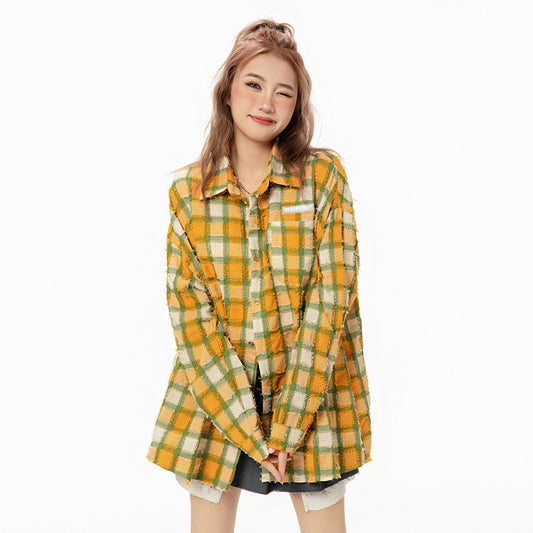 Loose Casual American High Street Frayed Design Lapel Shirt