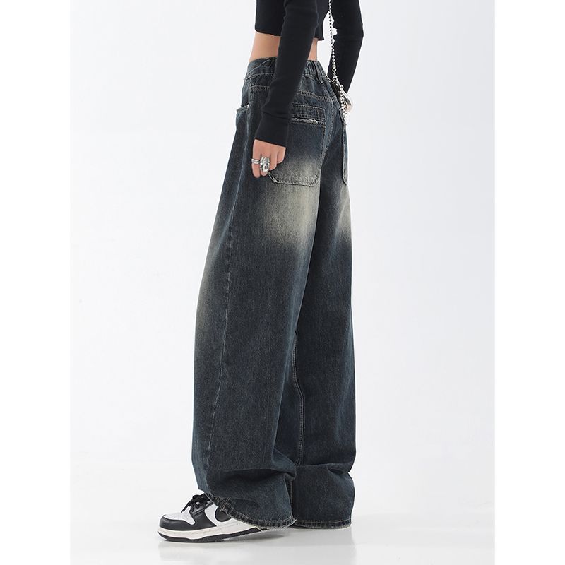 Patch Straight Jeans til kvinder Høj Street Retro Høj Talje